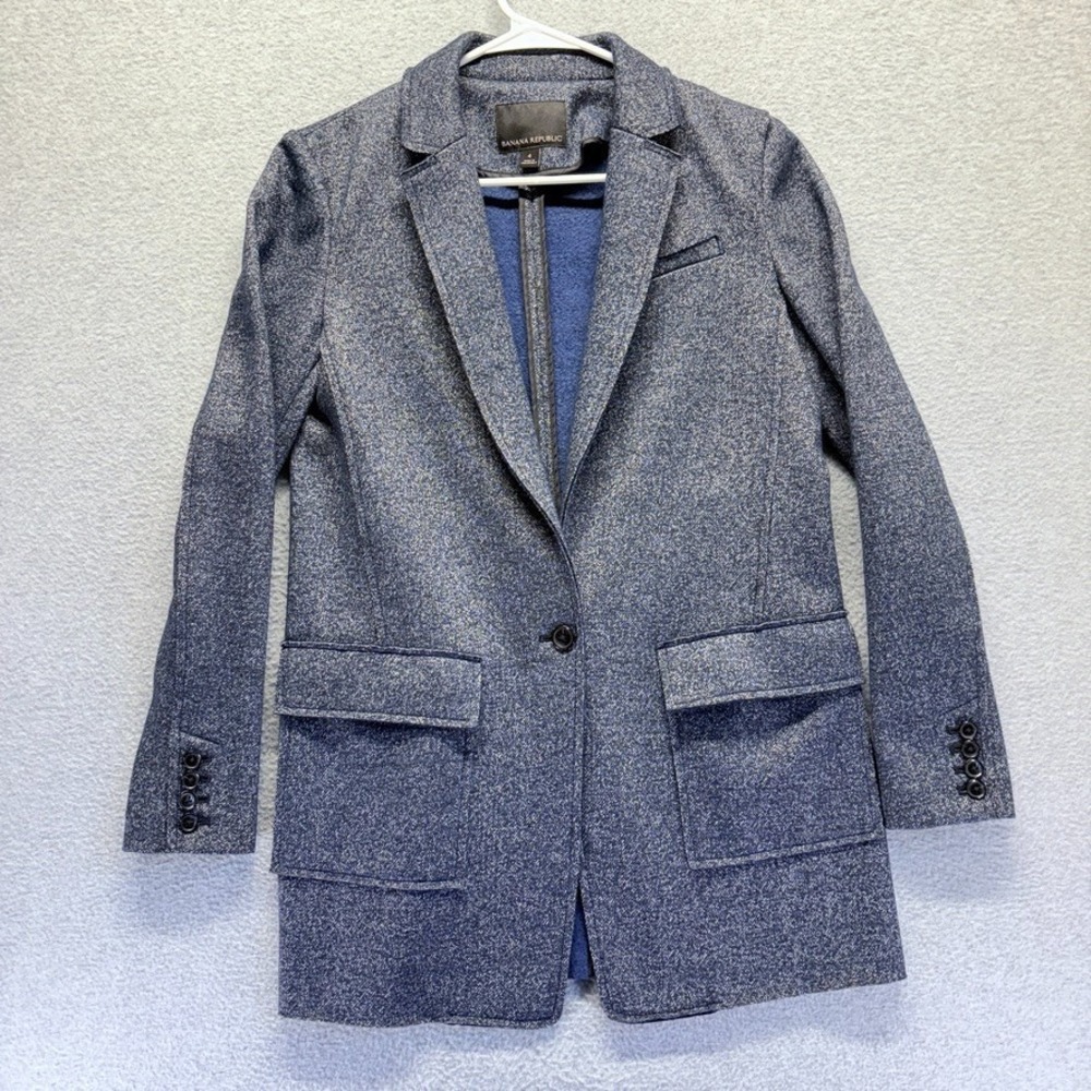 Banana Republic Boyfriend Blazer Womens 4 Blue Long‎ Sleeve Wool Blend
